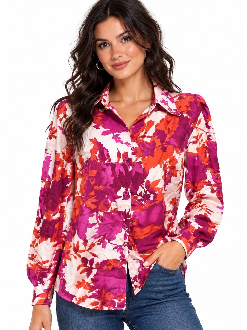 NWT Fashion Nova Pink and Orange Floral Button Down Top XL boho Classic